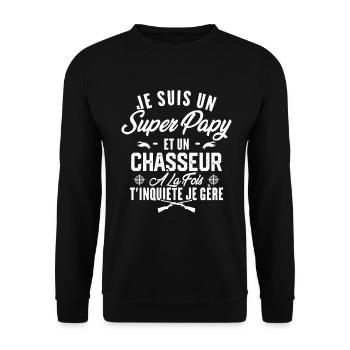 Je suis un super papy et un chasseur, Cadeau papy - Sweat-shirt Unisexe - noir - Devant - Alina (178cm) & Michal (187cm)