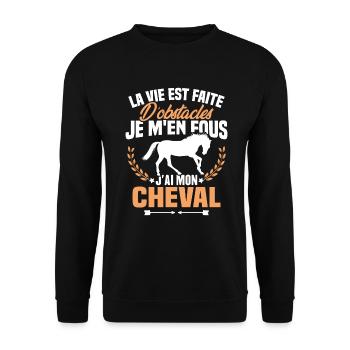 Je m'en fous j'ai mon cheval, Cadeau équitation - Sweat-shirt Unisexe - noir - Devant - Alina (178cm) & Michal (187cm)