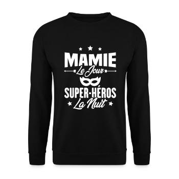 Mamie le jour super héros la nuit, Cadeau mamie - Sweat-shirt Unisexe - noir - Devant - Alina (178cm) & Michal (187cm)