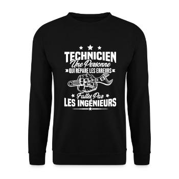 Technicien une personne qui répare les erreurs - Sweat-shirt Unisexe - noir - Devant - Alina (178cm) & Michal (187cm)