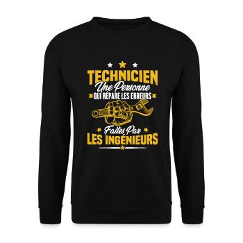 Technicien une personne qui répare les erreurs - Sweat-shirt Unisexe - noir - Devant - Alina (178cm) & Michal (187cm)