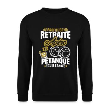 Je profite de ma retraite apéro et pétanque - Sweat-shirt Unisexe - noir - Devant - Alina (178cm) & Michal (187cm)