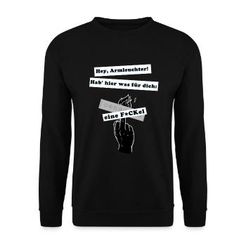 hier eine F*Ckel für dich (weiß auf schwarz) - Unisex Pullover - Schwarz - Vorne - Alina (178cm) & Michal (187cm)