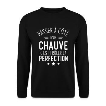 Chauve perfection, Cadeau humour homme chauve - Sweat-shirt Unisexe - noir - Devant - Alina (178cm) & Michal (187cm)