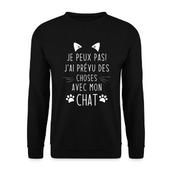 Je peux pas j'ai prévu des choses avec mon chat - Sweat-shirt Unisexe - noir - Devant - Alina (178cm) & Michal (187cm)