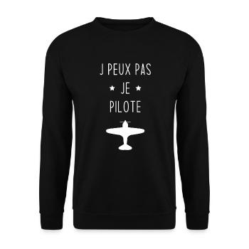J'peux pas je pilote Cadeau vintage avion - Sweat-shirt Unisexe - noir - Devant - Alina (178cm) & Michal (187cm)