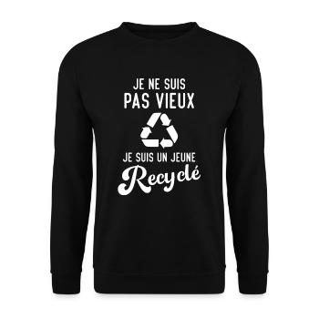 Je ne suis pas vieux je suis un jeune recyclé - Sweat-shirt Unisexe - noir - Devant - Alina (178cm) & Michal (187cm)