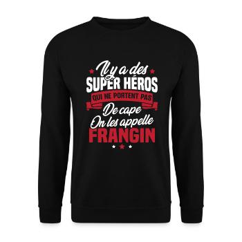 Super héros on les appelle frangin cadeau - Sweat-shirt Unisexe - noir - Devant - Alina (178cm) & Michal (187cm)