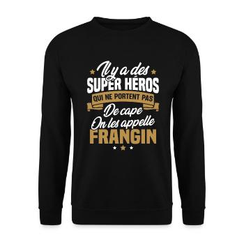 Super héros on les appelle frangin cadeau - Sweat-shirt Unisexe - noir - Devant - Alina (178cm) & Michal (187cm)
