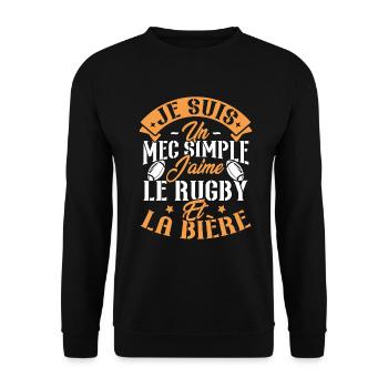 Je suis un Mec simple j'aime rugby et la bière - Sweat-shirt Unisexe - noir - Devant - Alina (178cm) & Michal (187cm)