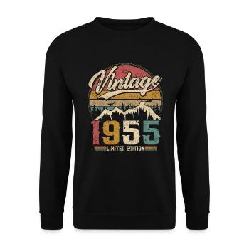 Vintage 1955 Limited Edition Geburtstagsgeschenk - Unisex Pullover - Schwarz - Vorne - Alina (178cm) & Michal (187cm)