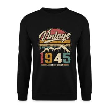 Vintage 1945 Limited Edition Birthday Gift - Unisex Sweatshirt - black - Front - Alina (178cm) & Michal (187cm)