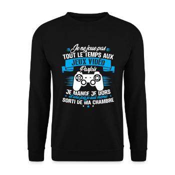 Je ne joue pas tout le temps aux jeux vidéos - Sweat-shirt Unisexe - noir - Devant - Alina (178cm) & Michal (187cm)