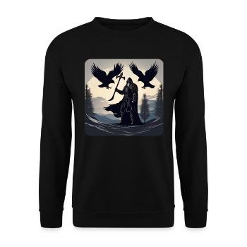 Viking Odin avec les corbeaux Hugin et Munin - Sweat-shirt Unisexe - noir - Devant - Alina (178cm) & Michal (187cm)