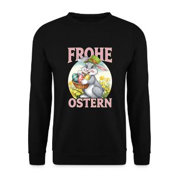Frohe Ostern 2025 Lustiges Oster - Unisex Pullover - Schwarz - Vorne - Alina (178cm) & Michal (187cm)