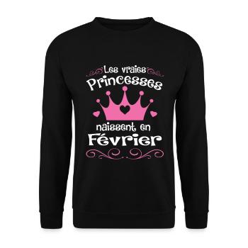 Février - Princess - Anniversaire - 1 - Unisex Pullover - Schwarz - Vorne - Alina (178cm) & Michal (187cm)