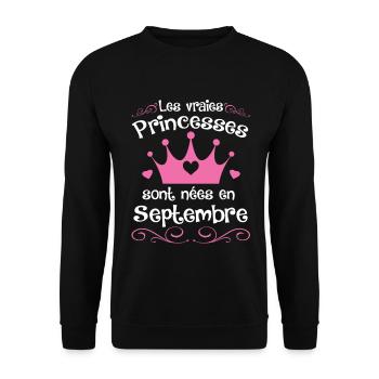 Septembre - Princess - Anniversaire - 2 - Unisex Sweatshirt - black - Front - Alina (178cm) & Michal (187cm)