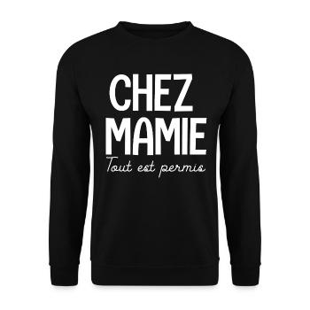 Chez Mamie tout est permis Cadeau mamie grand mère - Sweat-shirt Unisexe - noir - Devant - Alina (178cm) & Michal (187cm)