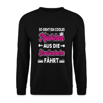 Straßenbahn Mädchen Stadtbahn Straßenbahnfahrerin - Unisex Pullover - Schwarz - Vorne - Alina (178cm) & Michal (187cm)