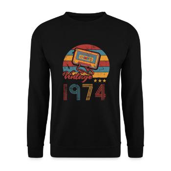 Birthday 1974 Year of construction Cassette Retro Vintage - Unisex Sweatshirt - black - Front - Alina (178cm) & Michal (187cm)