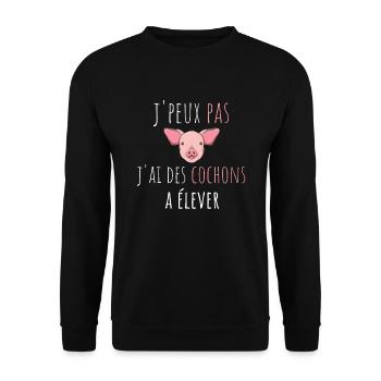 j'peux pas j'ai des cochons a élever cadeau humour - Sweat-shirt Unisexe - noir - Devant - Alina (178cm) & Michal (187cm)
