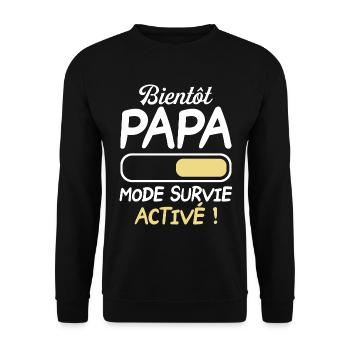 Bientôt Papa Mode Survie Activé Futur Papa 2024 - Sweat-shirt Unisexe - noir - Devant - Alina (178cm) & Michal (187cm)
