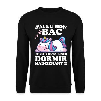 Baccalauréat 2023 Cadeau félicitation BAC Licorne - Sweat-shirt Unisexe - noir - Devant - Alina (178cm) & Michal (187cm)