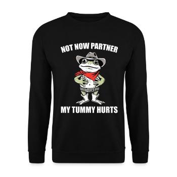 Not Now partner My Tummy Hurts | Cowboy Frog Funny - Unisex Sweatshirt - black - Front - Alina (178cm) & Michal (187cm)