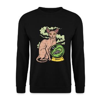 Sphinx Katze mit Kristallkugel I Nacktkatze - Unisex Pullover - Schwarz - Vorne - Alina (178cm) & Michal (187cm)