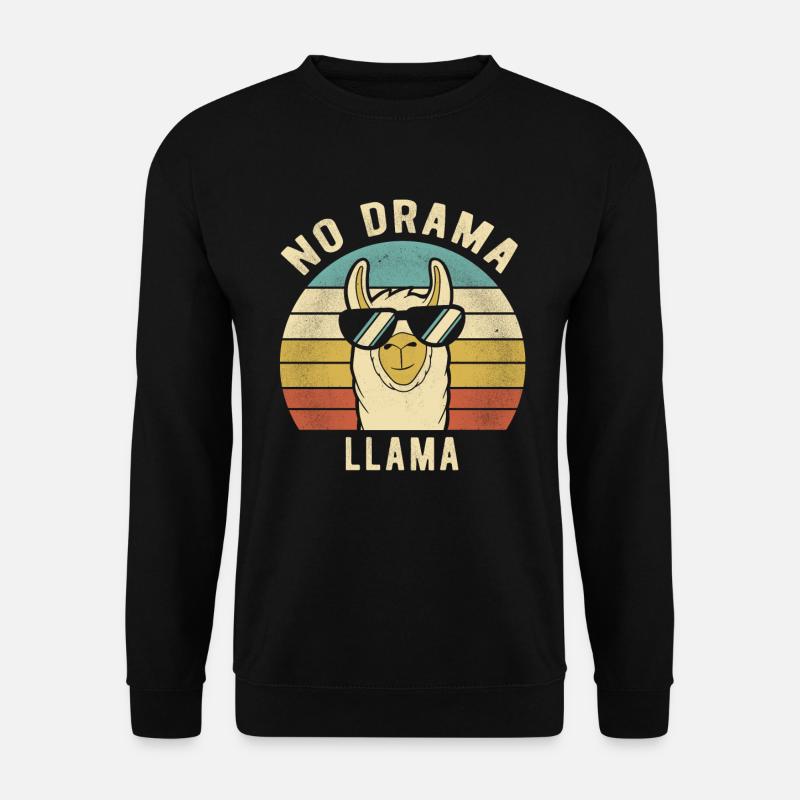 Llama Retro - No Drama LLama Funny Gift - Unisex Sweatshirt - black