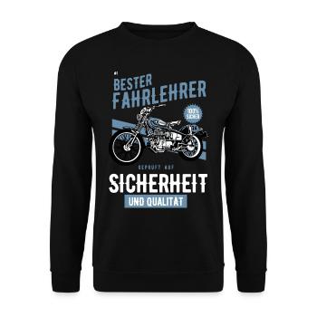 Fahrschullehrer Shirt Motorrad Geschenkidee - Unisex Pullover - Schwarz - Vorne - Alina (178cm) & Michal (187cm)