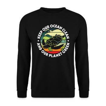 Halten Sie unseren Ozean sauber und unser Planet Grün Turle - Unisex Pullover - Schwarz - Vorne - Alina (178cm) & Michal (187cm)