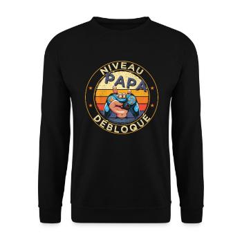 Niveau Papa Débloqué Futur Père Annonce Grossesse - Sweat-shirt Unisexe - noir - Devant - Alina (178cm) & Michal (187cm)