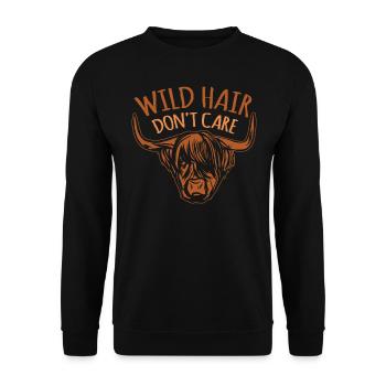 Wild Hair Don ́t Care Funny Highland Cow with Hair - Unisex Sweatshirt - black - Front - Alina (178cm) & Michal (187cm)