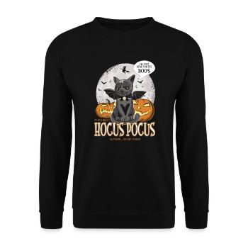 Katze Halloween I am just here for the boos - Unisex Pullover - Schwarz - Vorne - Alina (178cm) & Michal (187cm)