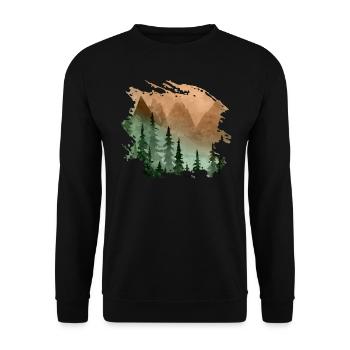 Bergwald Panorama (Grün/Gelb) - Unisex Pullover - Schwarz - Vorne - Alina (178cm) & Michal (187cm)