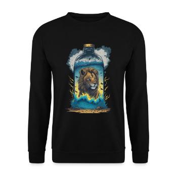 Löwe In Flasche - Unisex Pullover - Schwarz - Vorne - Alina (178cm) & Michal (187cm)