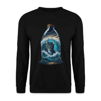 Katze Flasche - Unisex Pullover - Schwarz - Vorne - Alina (178cm) & Michal (187cm)