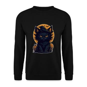 Katze Schwarze Katze Halloween - Unisex Pullover - Schwarz - Vorne - Alina (178cm) & Michal (187cm)