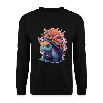 Motif Floral Tortue - Sweat-shirt Unisexe - noir - Devant - Alina (178cm) & Michal (187cm)