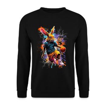 Hase Kaninchen Basketball - Unisex Pullover - Schwarz - Vorne - Alina (178cm) & Michal (187cm)