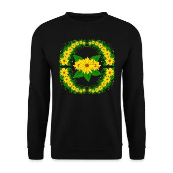 gelbe Sonnenblumen Blumenranke Blüte Blumenmuster - Unisex Pullover - Schwarz - Vorne - Alina (178cm) & Michal (187cm)