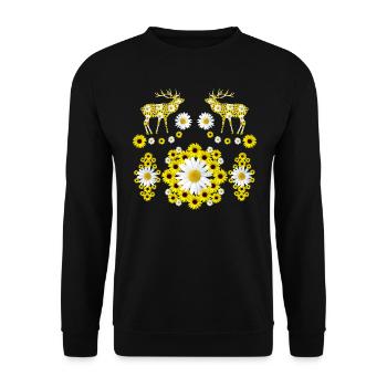 wild deer made of sunflowers and daisies - Unisex Sweatshirt - black - Front - Alina (178cm) & Michal (187cm)