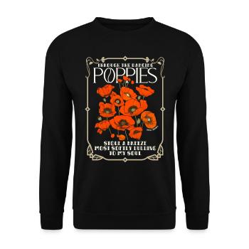 Fleurs de coquelicot style art déco avec citation de Keats - Sweat-shirt Unisexe - noir - Devant - Alina (178cm) & Michal (187cm)