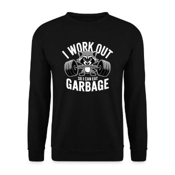 Waschbär - I work out so I can eat garbage - Unisex Sweatshirt - black - Front - Alina (178cm) & Michal (187cm)
