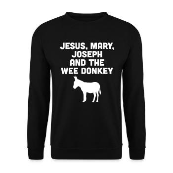 Jesus, Mary, Joseph and the wee donkey - Unisex Sweatshirt - black - Front - Alina (178cm) & Michal (187cm)