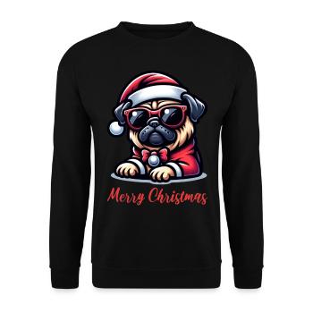 Mops Weihnachten Merry Christmas - Unisex Pullover - Schwarz - Vorne - Alina (178cm) & Michal (187cm)