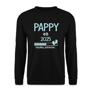 Pappy en 2025 Cadeau Futur Papi - Sweat-shirt Unisexe - noir - Devant - Alina (178cm) & Michal (187cm)