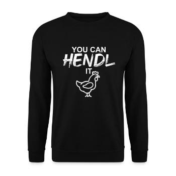 Bayerischer Spruch Lustig Hendl - Unisex Pullover - Schwarz - Vorne - Alina (178cm) & Michal (187cm)