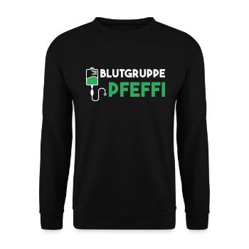 Blutgruppe Pfeffi Geschenk - Unisex Pullover - Schwarz - Vorne - Alina (178cm) & Michal (187cm)